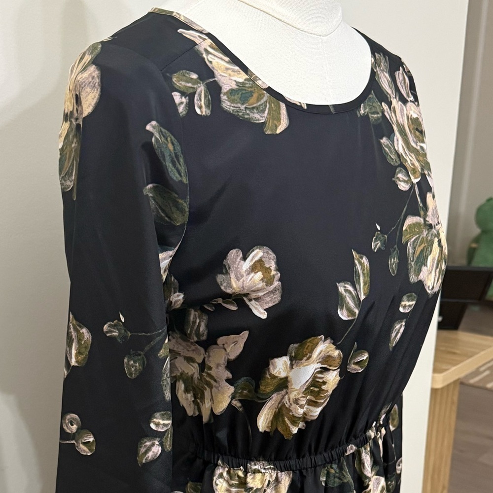 J. Crew Black Floral Long Sleeve Dress - Picture 3 of 8